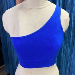 One shoulder blue/purple knit top